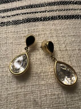 Gold-Tone Black & Clear Teardrop Drop Earrings - Women Jewelry